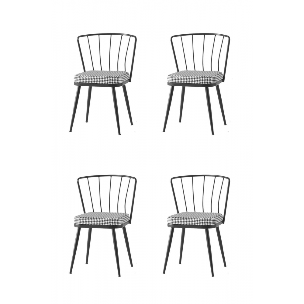 4 Adet Güneş Sandalye Siyah Mutfak Salon Yemek Odası Sandalyesi Metal Ayak