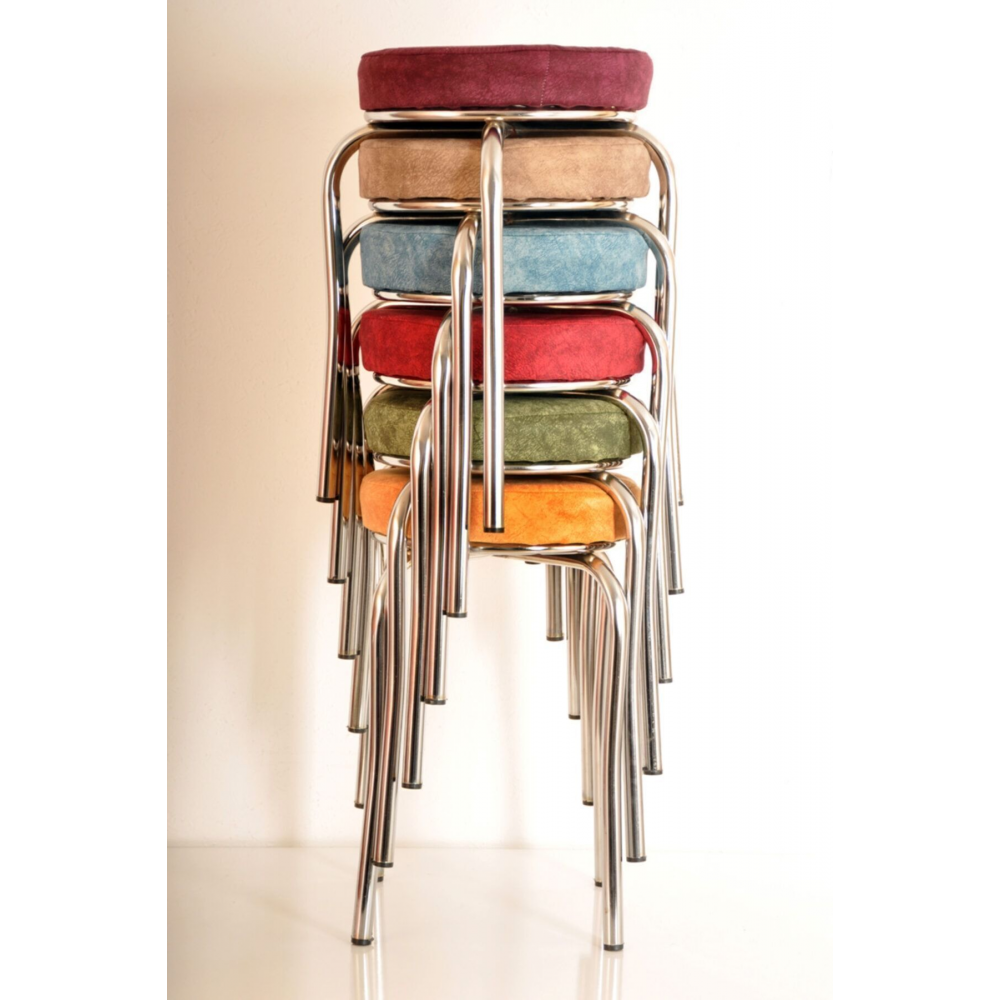 6 Adet Renkli Kumaş Ahtapot Tabure Mutfak Taburesi Demir Tabure (MONTAJLI GÖNDERİM)