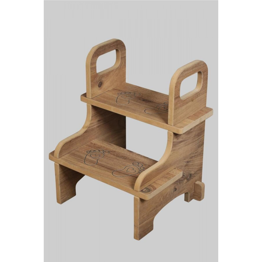 Tofo Kids Ahşap Basamak Tabure Çocuk Banyo Wc Lavabo Merdiven Yükseltici Eğitici Kaymaz Montessori