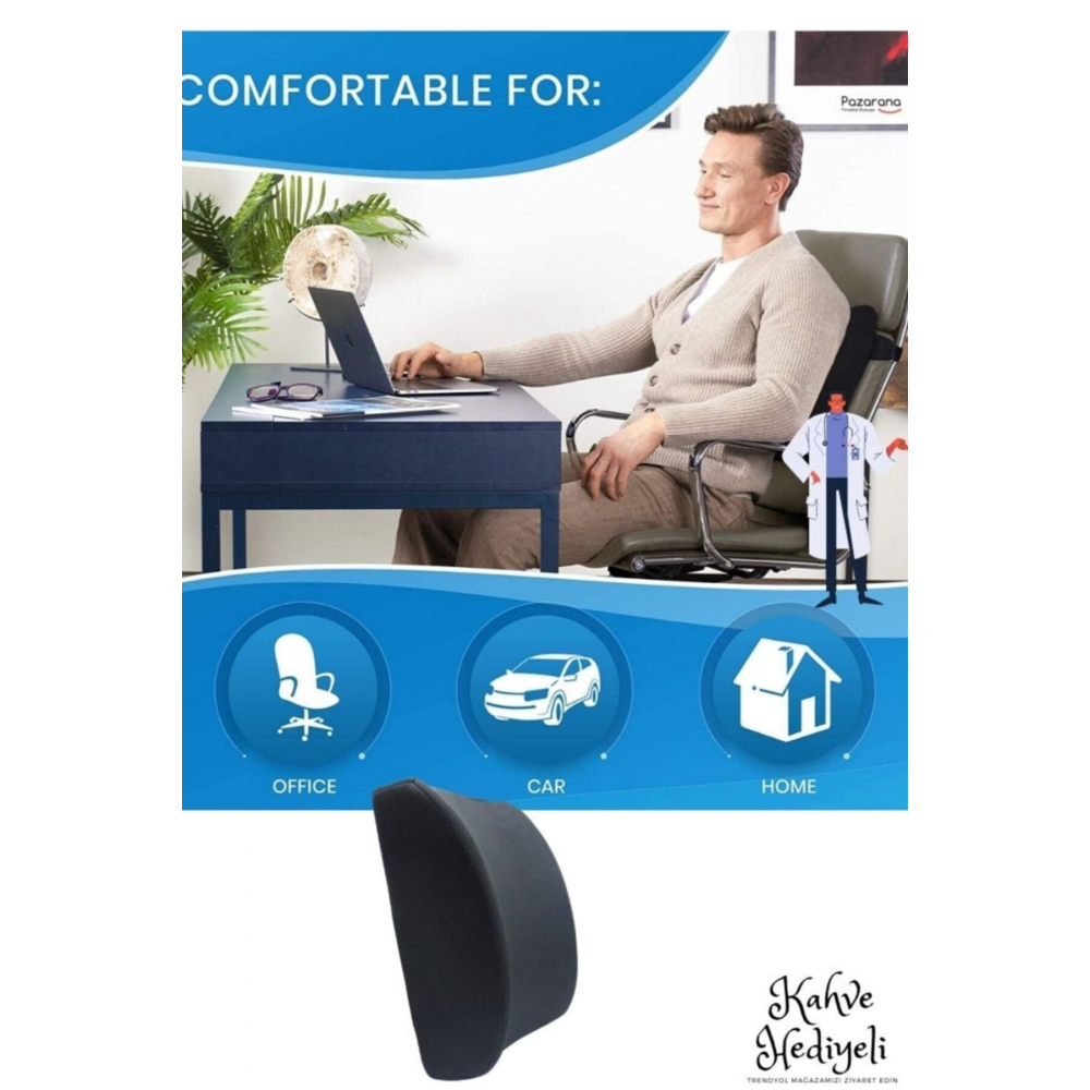 Lüx Ortopedik Sırt Minderi Araç Koltuk Sandalye Bel Yastığı Bel Desteği Bel Minderi