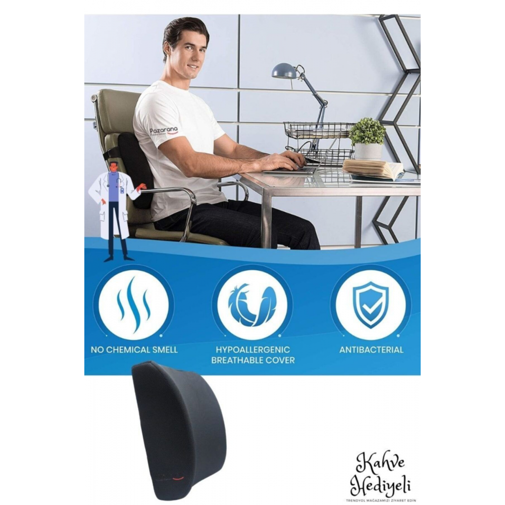 Lüx Ortopedik Sırt Minderi Araç Koltuk Sandalye Bel Yastığı Bel Desteği Bel Minderi