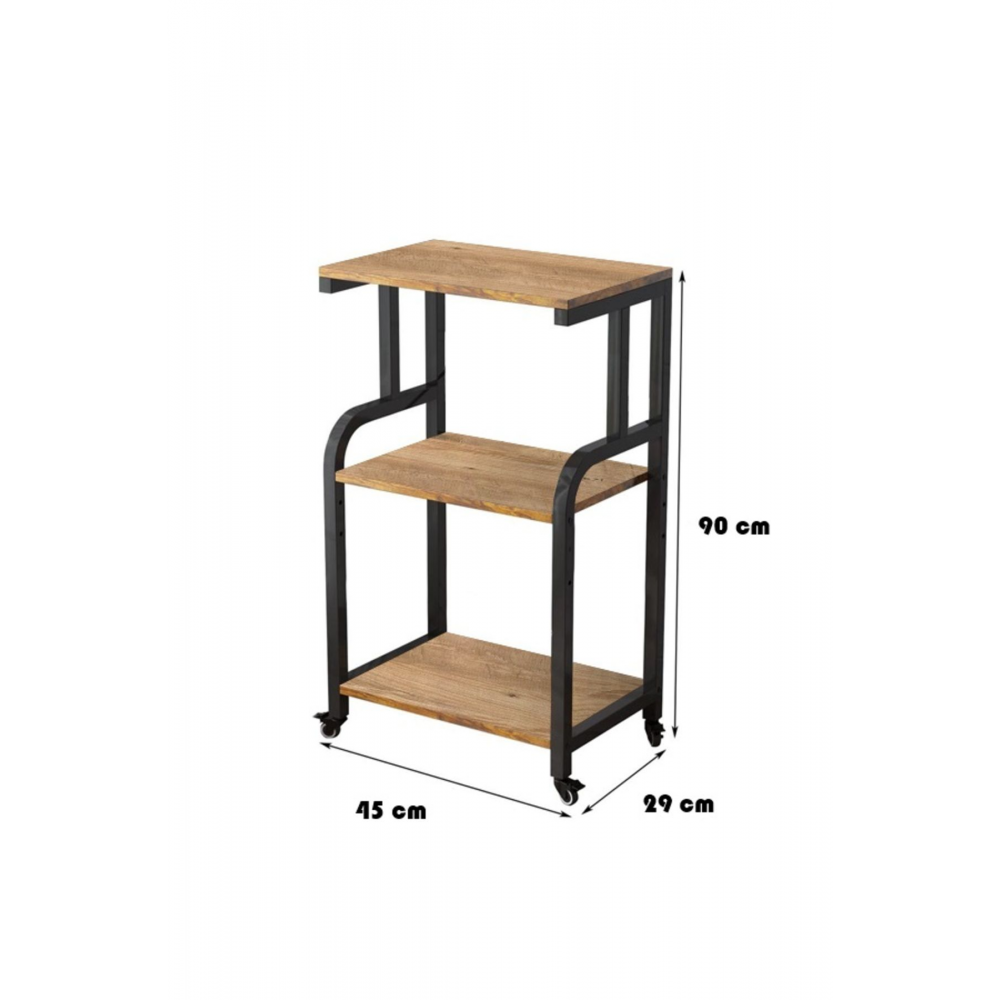Raflı Yazıcı Sehpası - Atlantik Çam (Frenli Tekerliİ) 45x30x90