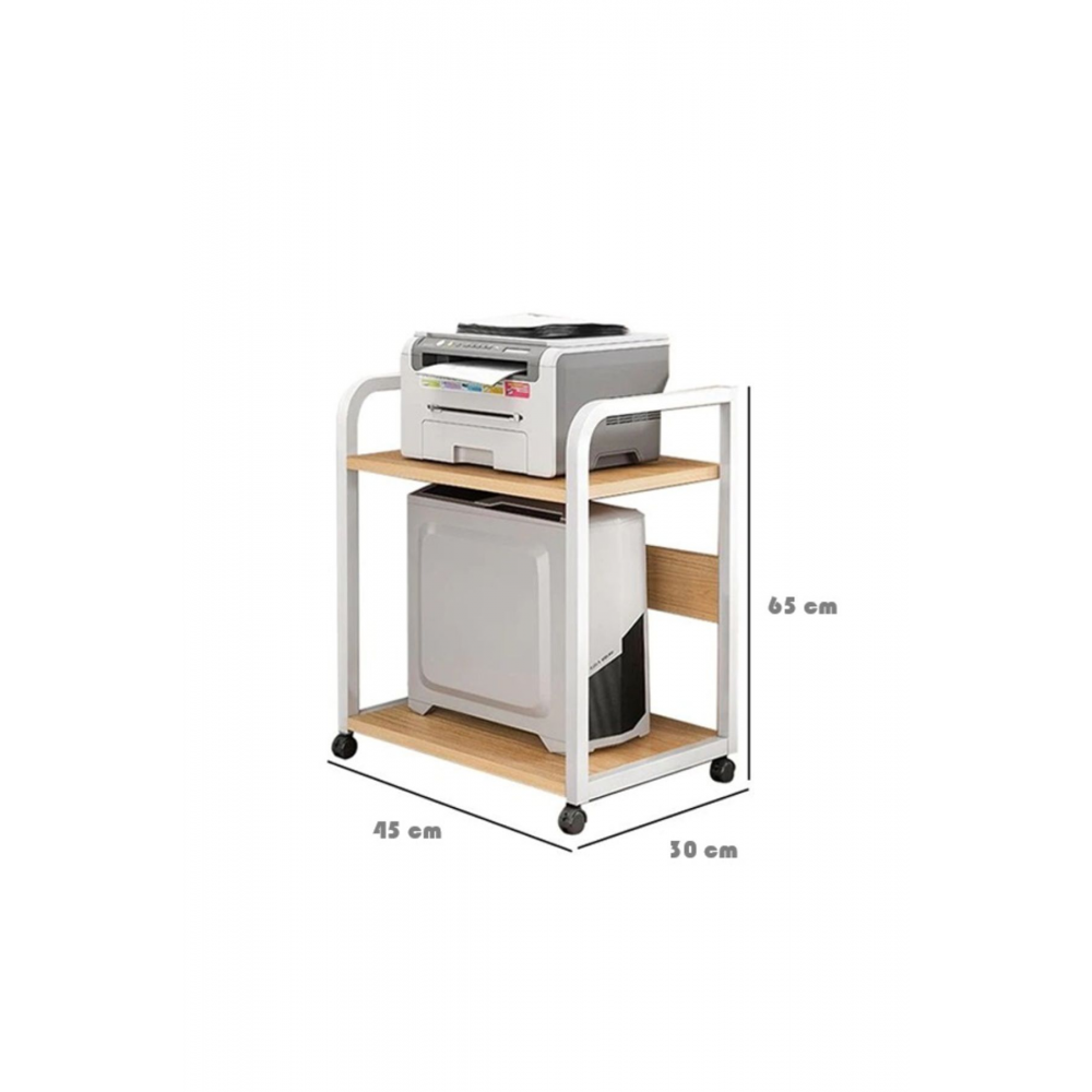 Yazıcı ve Kasa Sehpası Atlantik Çam Beyaz (Frenli Tekerli)