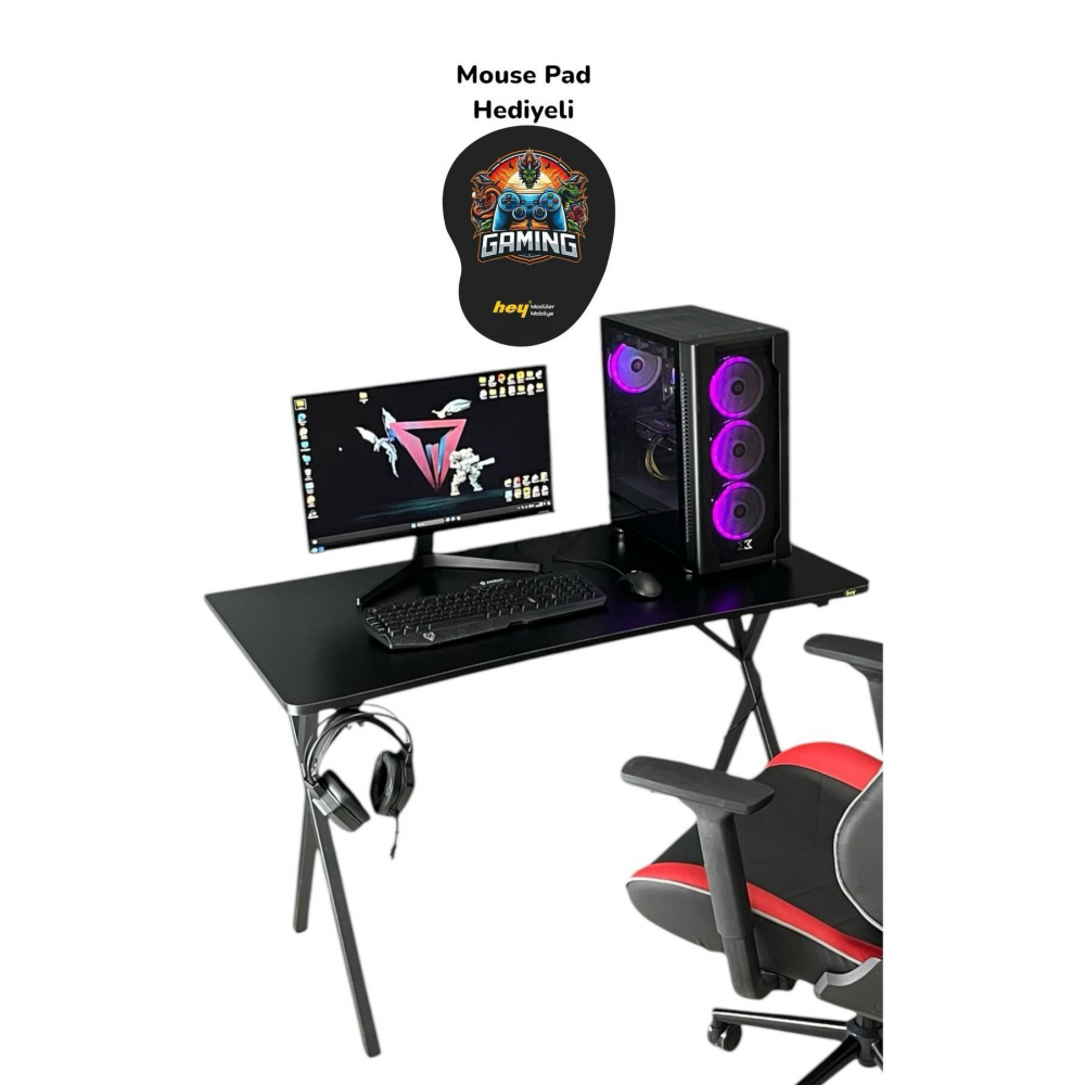 Heygaming Profesyonel Oyuncu Masası Siyah Bilgisayar Çalışma Masası 120 Cm