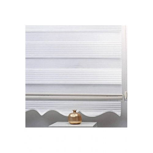 Geniş Pliseli Etek Dilimli Ekru Beyaz Zebra Stor Güneşlik Perde