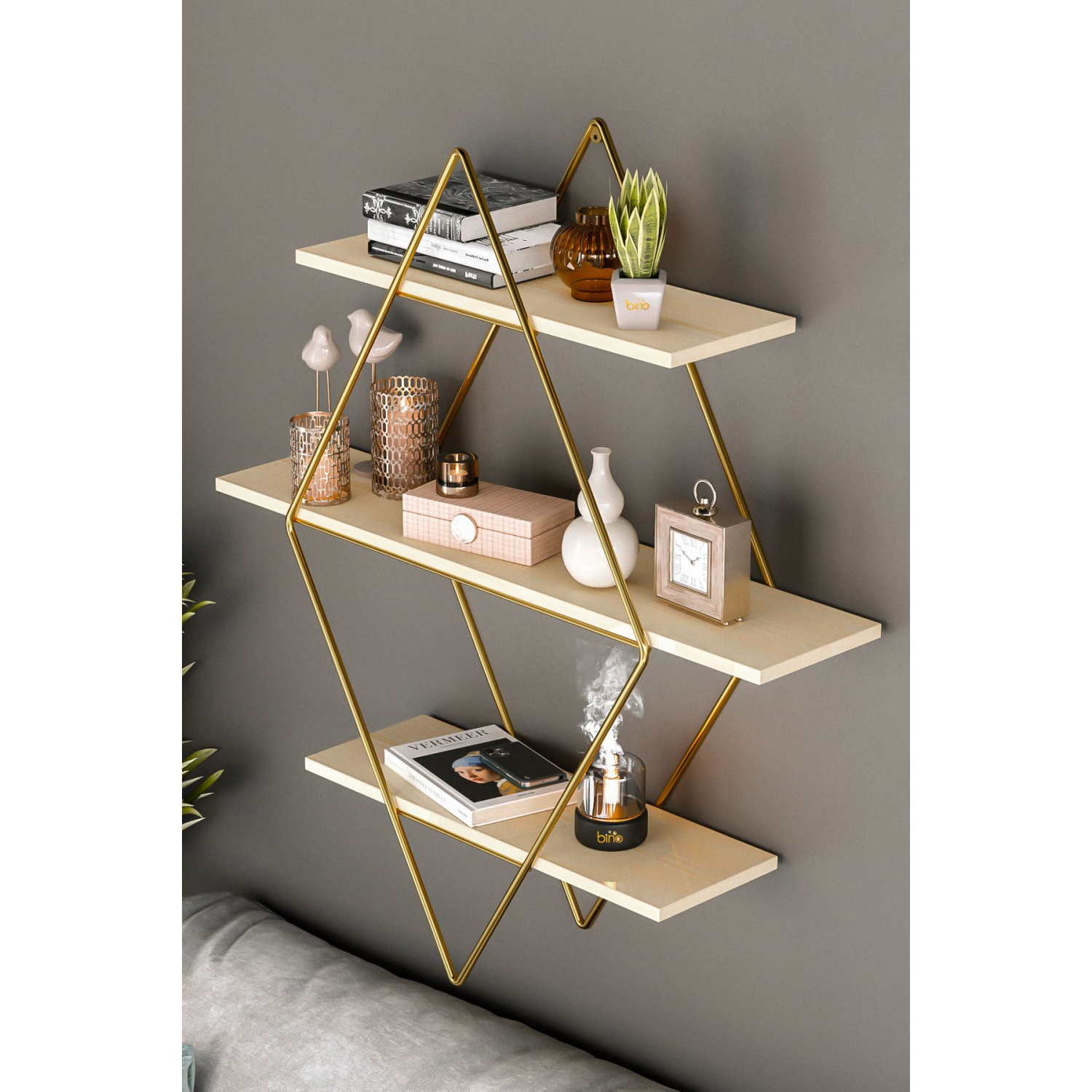 Büyük Boy Prizma Masif Duvar Rafı Mutfak Banyo Rafı Kitaplık