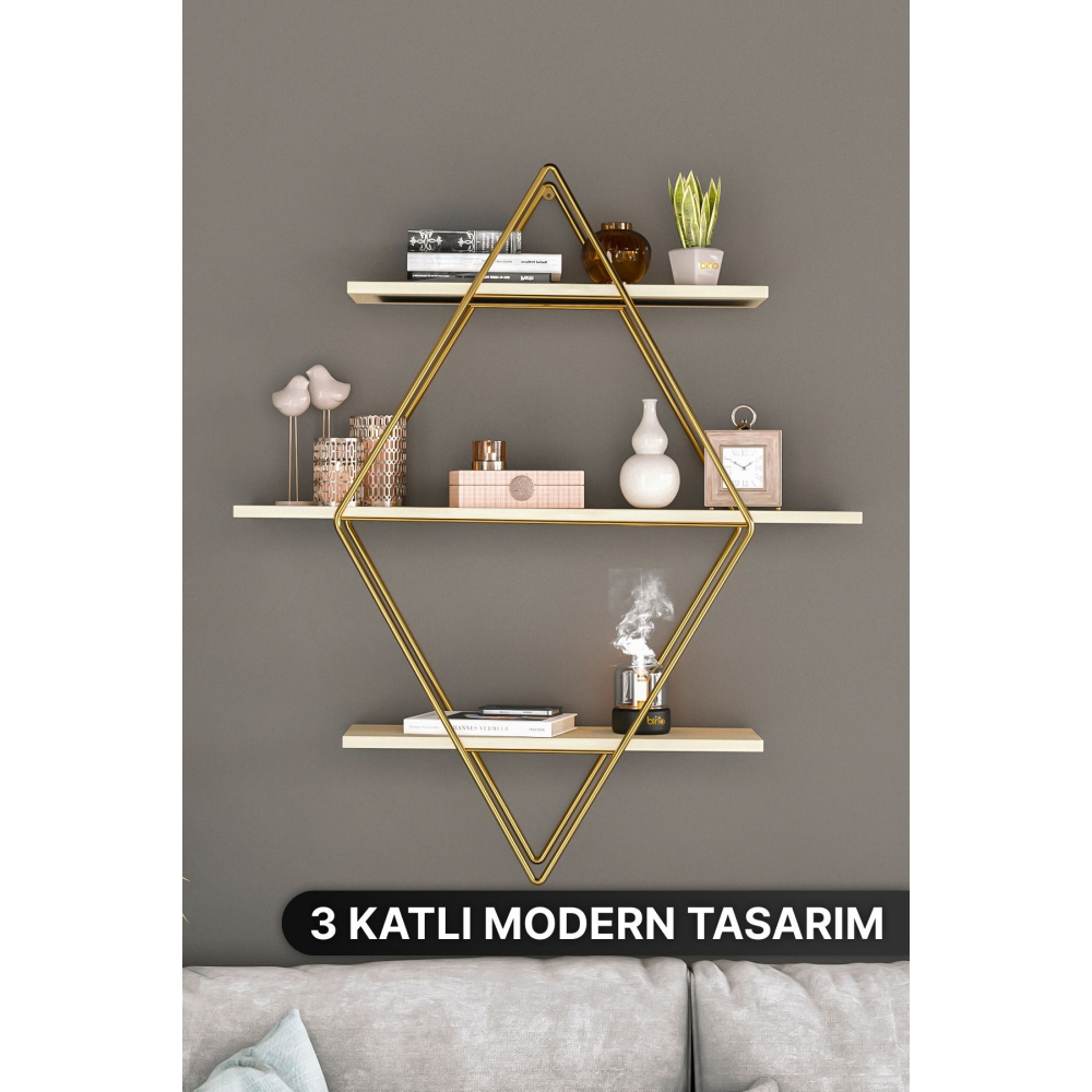 Büyük Boy Prizma Masif Duvar Rafı Mutfak Banyo Rafı Kitaplık