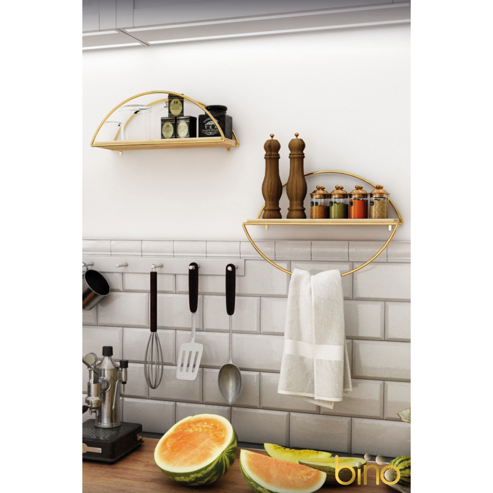 Duvar Rafı Dekoratif Mutfak Banyo Altın Elips Kitaplık