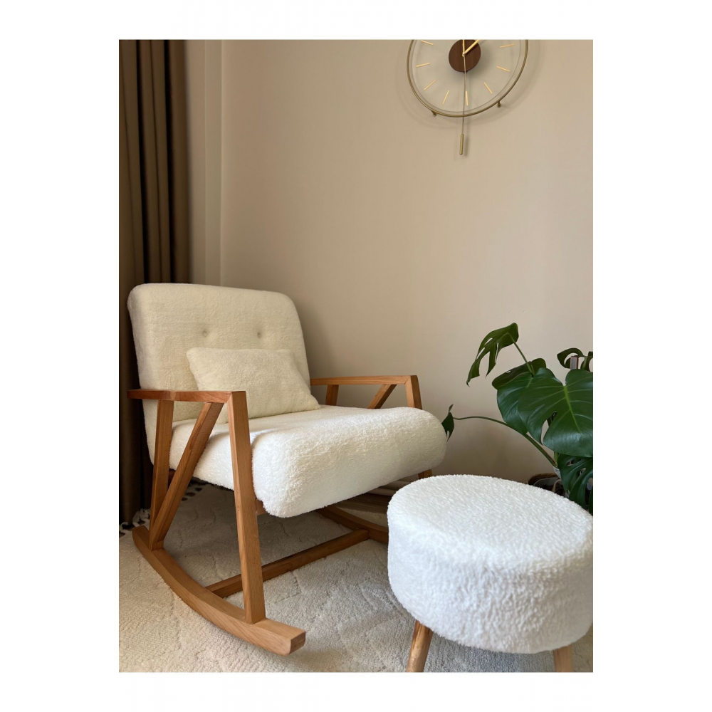 Dream Sallanan Ahşap Berjer Koltuk Puf Hediyeli