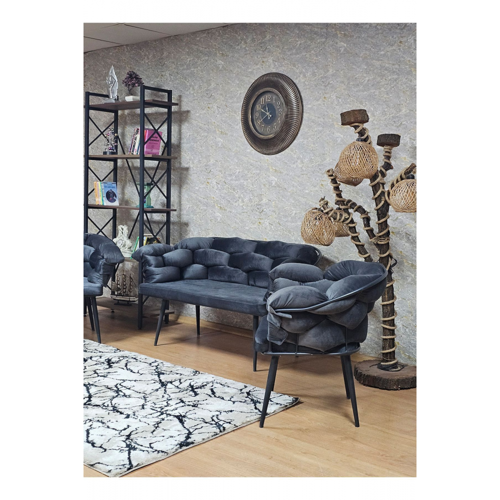 Siyah Boyalı - Füme Döşeme | Balon Çay Seti | Balkon Koltuk | Berjer | Balkon Çay Seti