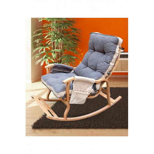 Çağ Mob Lüx Ahşap Çift Minderli Çift Cepli Sallanan Sandalye Krem