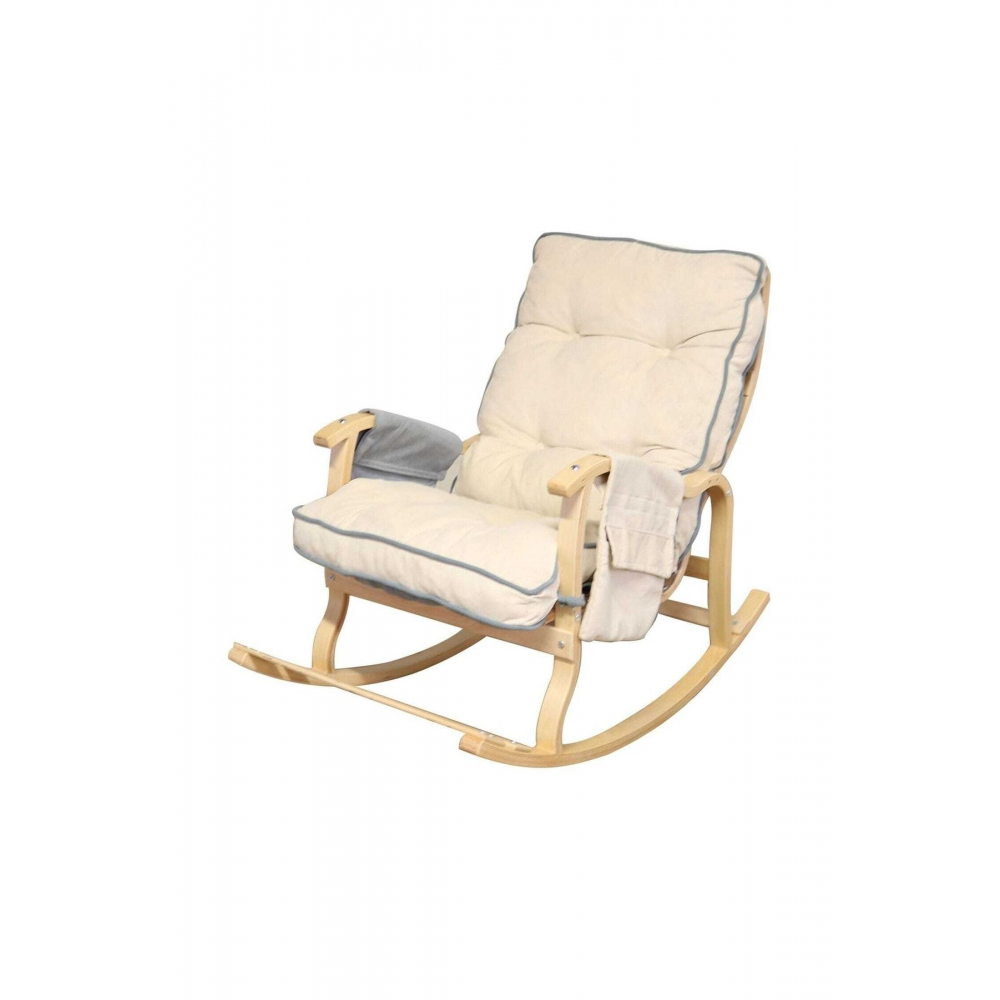 Çağ Mob Lüx Ahşap Çift Minderli Çift Cepli Sallanan Sandalye Krem