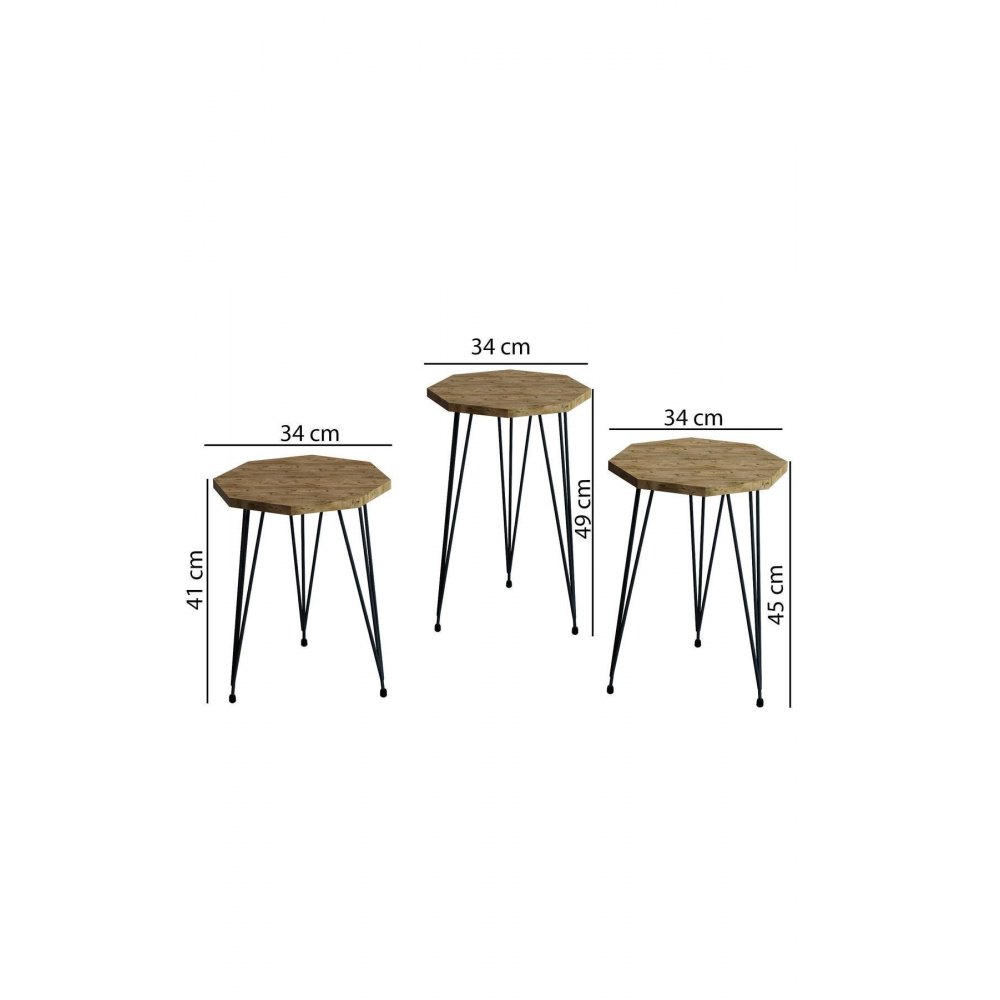 3'lü Zigon Sehpa Ve Orta Sehpa Set Sekizgen Sehpa Seti Tel Ayak Metal Sehpa Set