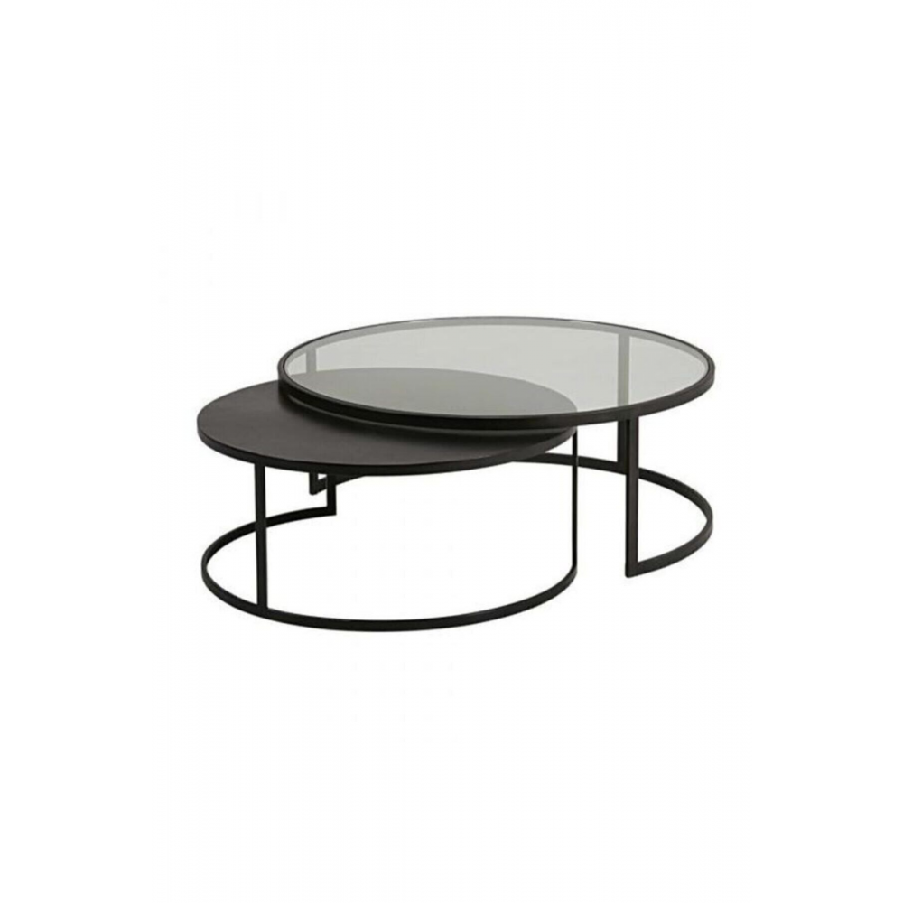 Monza İkili Sehpa Füme Cam / Siyah Mdf