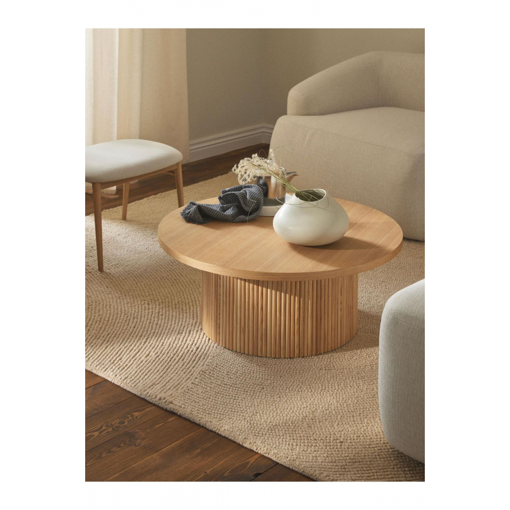 Nare, Yeni Nesil Modern Yuvarlak Naturel Ahşap Orta Sehpa