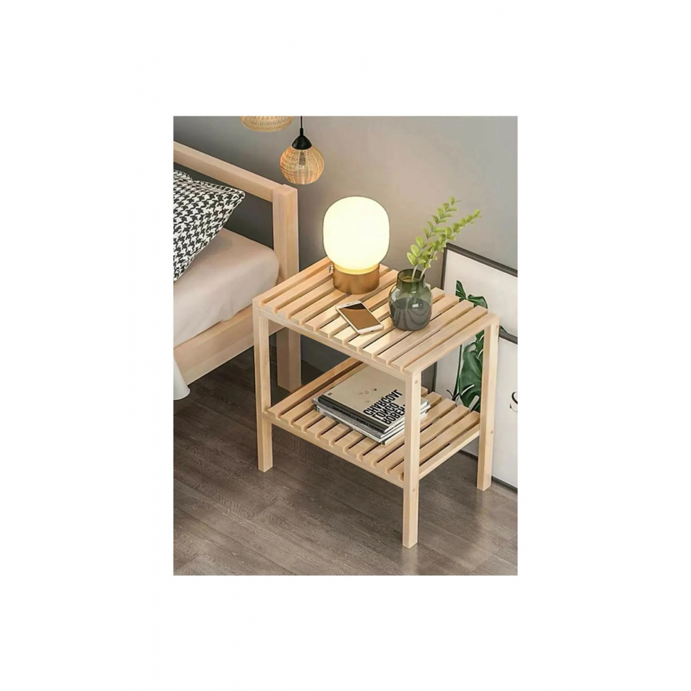 Ahşap Komodin Yatak Odası Yan Sehpa Çok Amaçlı Ayaklı Raf - M1000