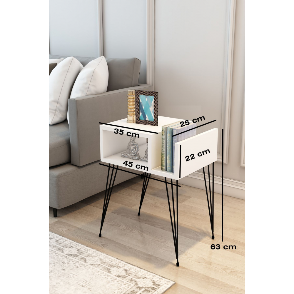 Begonya Komodin Sehpa Yatak Yanı Sehpası Metal Ayak