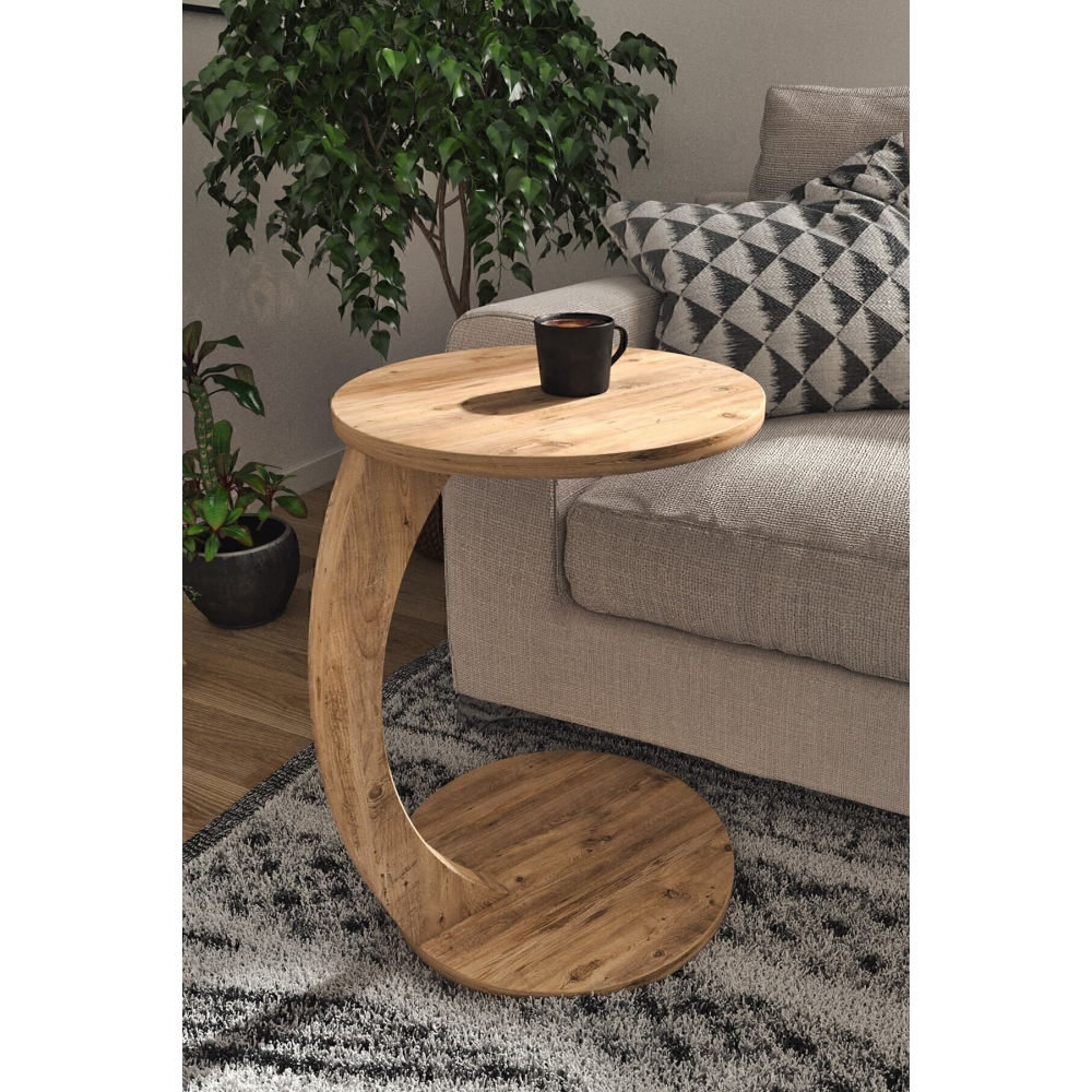 Tekerlekli C Sehpa Koltuk Sehpası Yan Sehpa Zigon Sehpa Servis Sehpası - Atlantik Çam