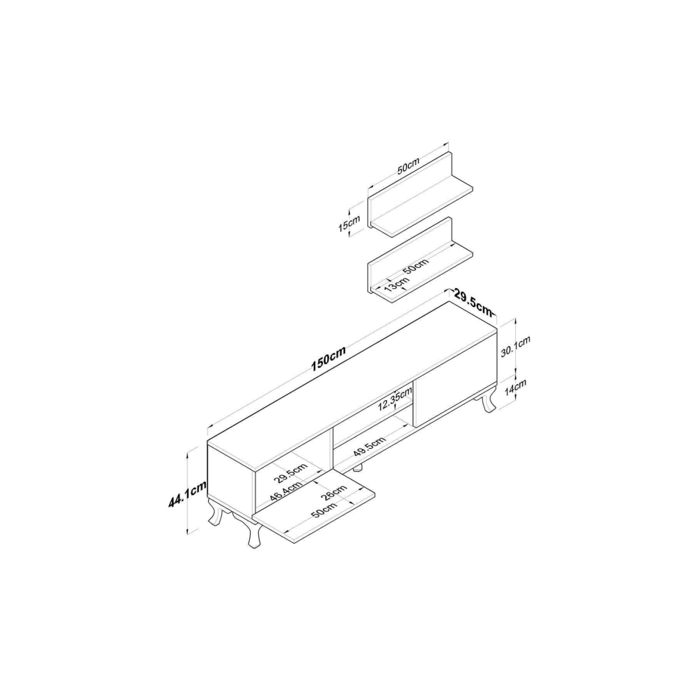 Rani A4 Duvar Raflı Tv Sehpası Kitaplıklı Tv Ünitesi Modern Ayaklı Tasarım 150 Cm Beyaz
