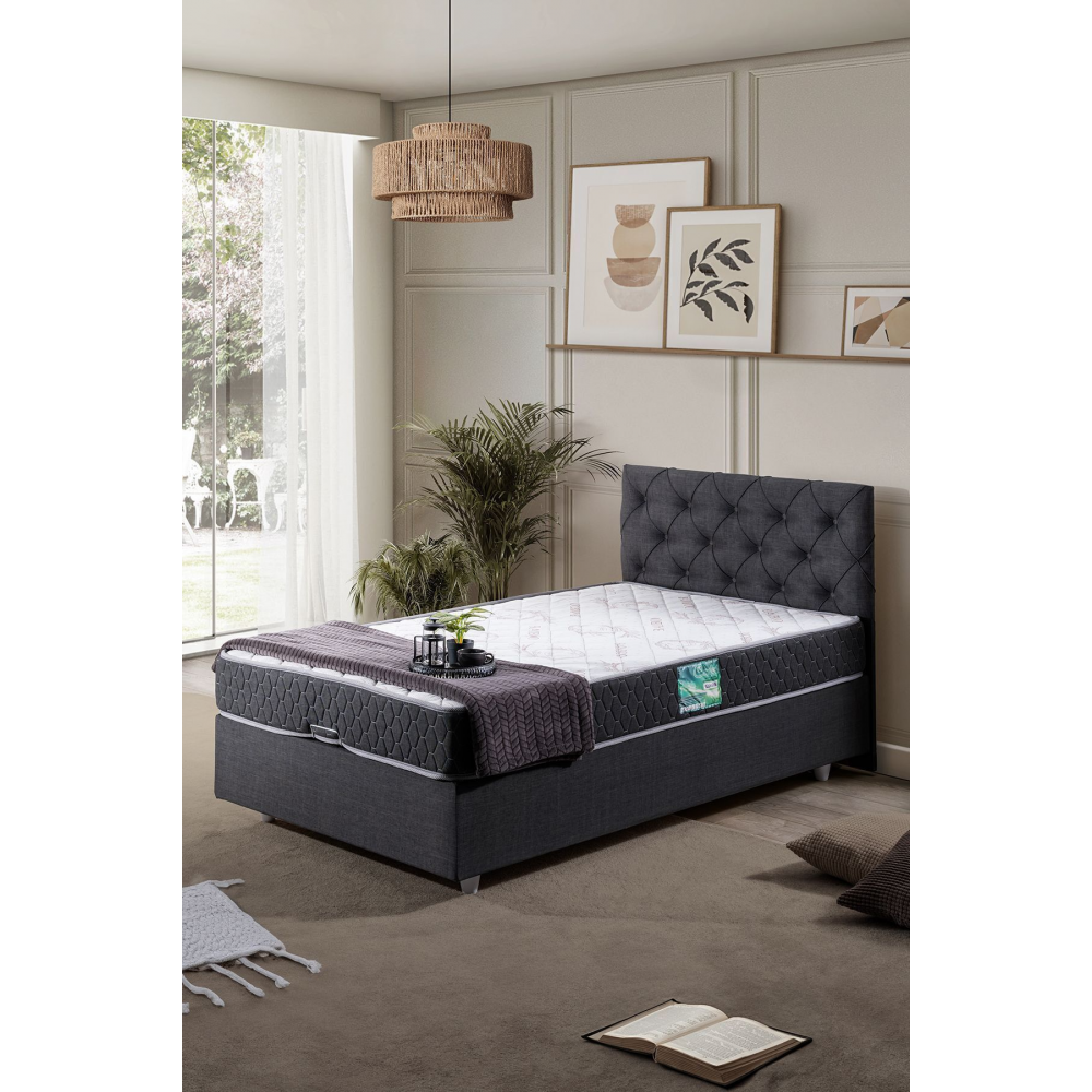 Eylül Tek Kişilik Baza Başlık Comfort Yatak Seti - Antrasit