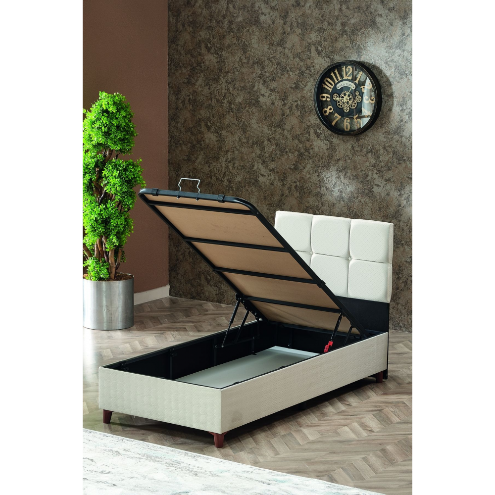 Prestij Tek Kişilik Baza Başlık Set Krem 90x190 cm