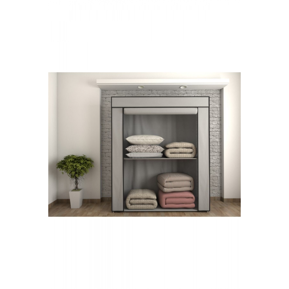 Çelik Borulu Gri Yorgan Hurcu Bez Dolap Yüklük Gardırop