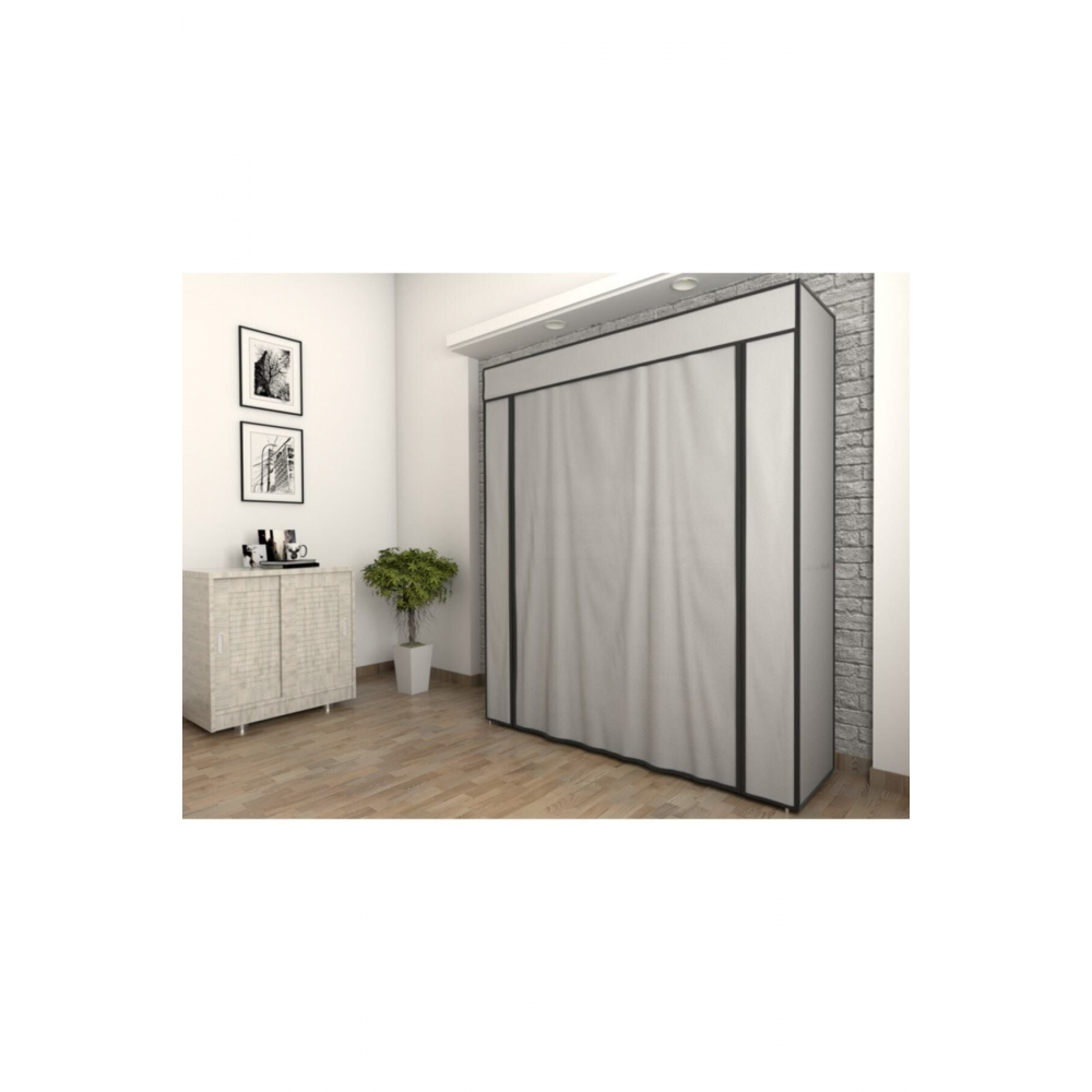 Çelik Borulu Gri Yorgan Hurcu Bez Dolap Yüklük Gardırop