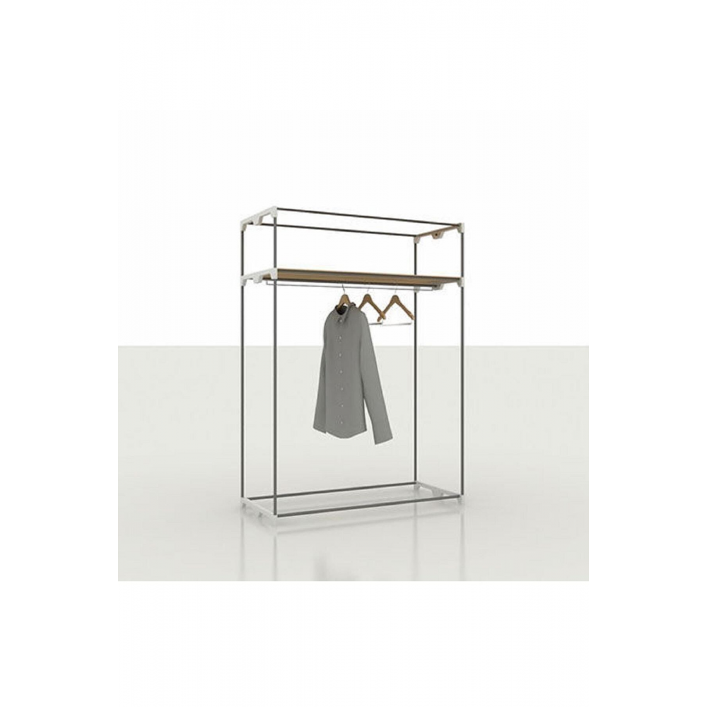 Çelik Borulu Plastik Raflı Gri Bez Dolap Gardırop