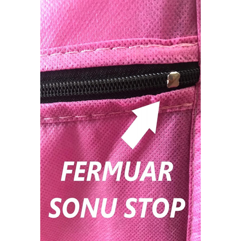 Çelik Borulu Plastik Raflı Gri Bez Dolap Gardırop