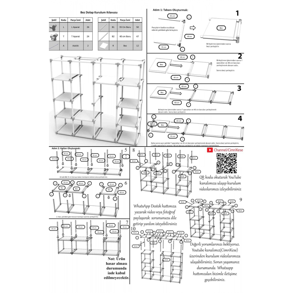 Geniş Hacimli Çift Askılı Cimrikese Bez Dolap Siyah