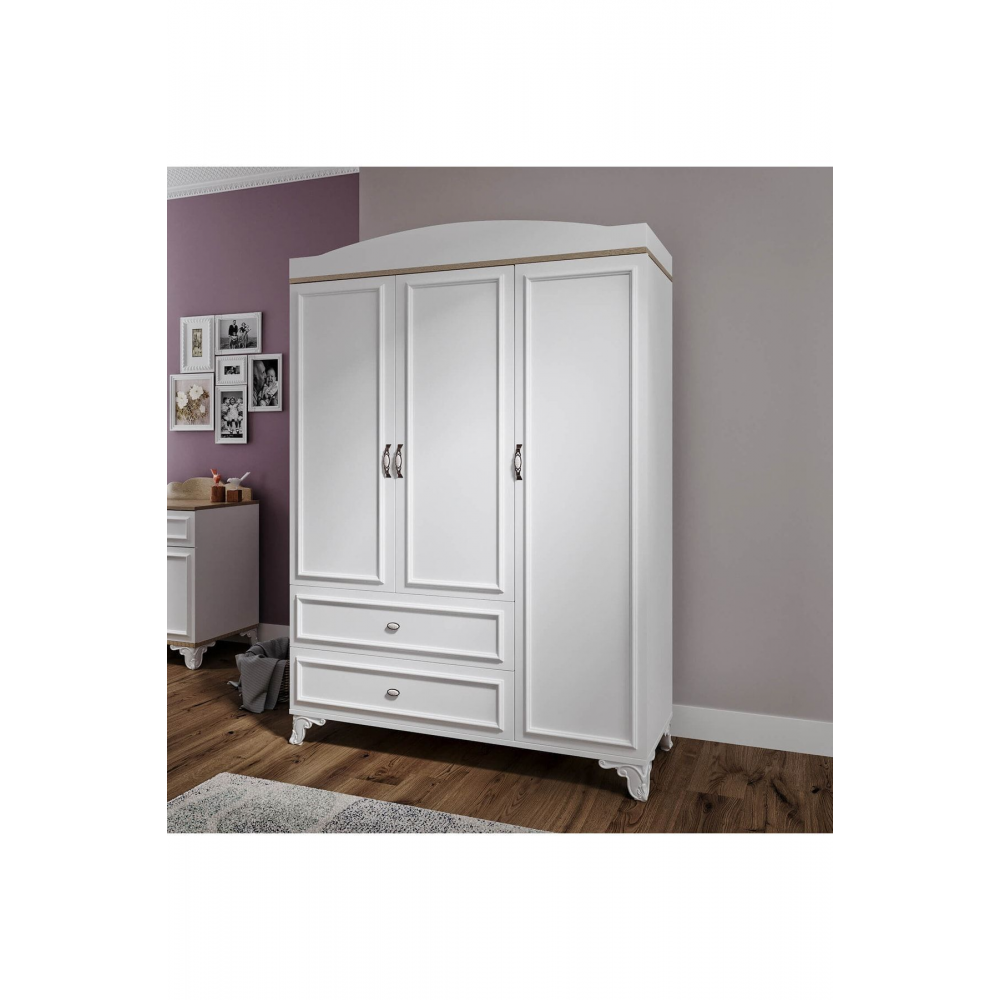 %100 Mdf Lisa 135cm 3 Kapaklı Dolap Meşe