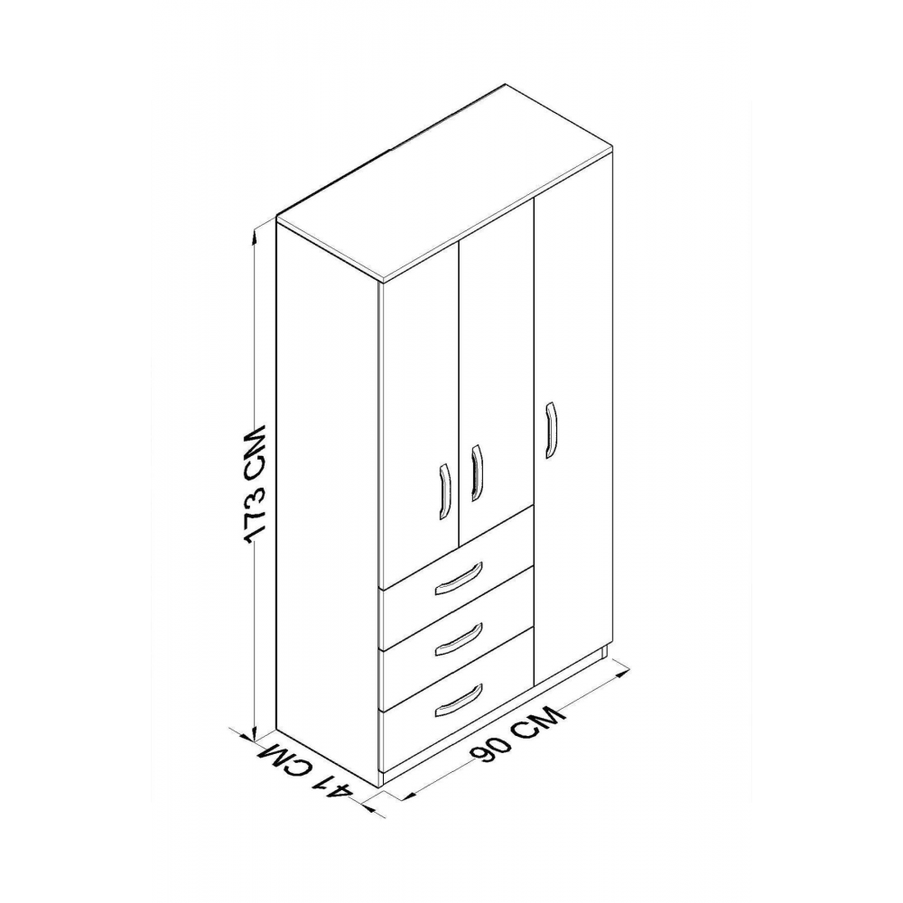 Ece Lüx 3 Kapı 3 Çekmeceli Gardırop