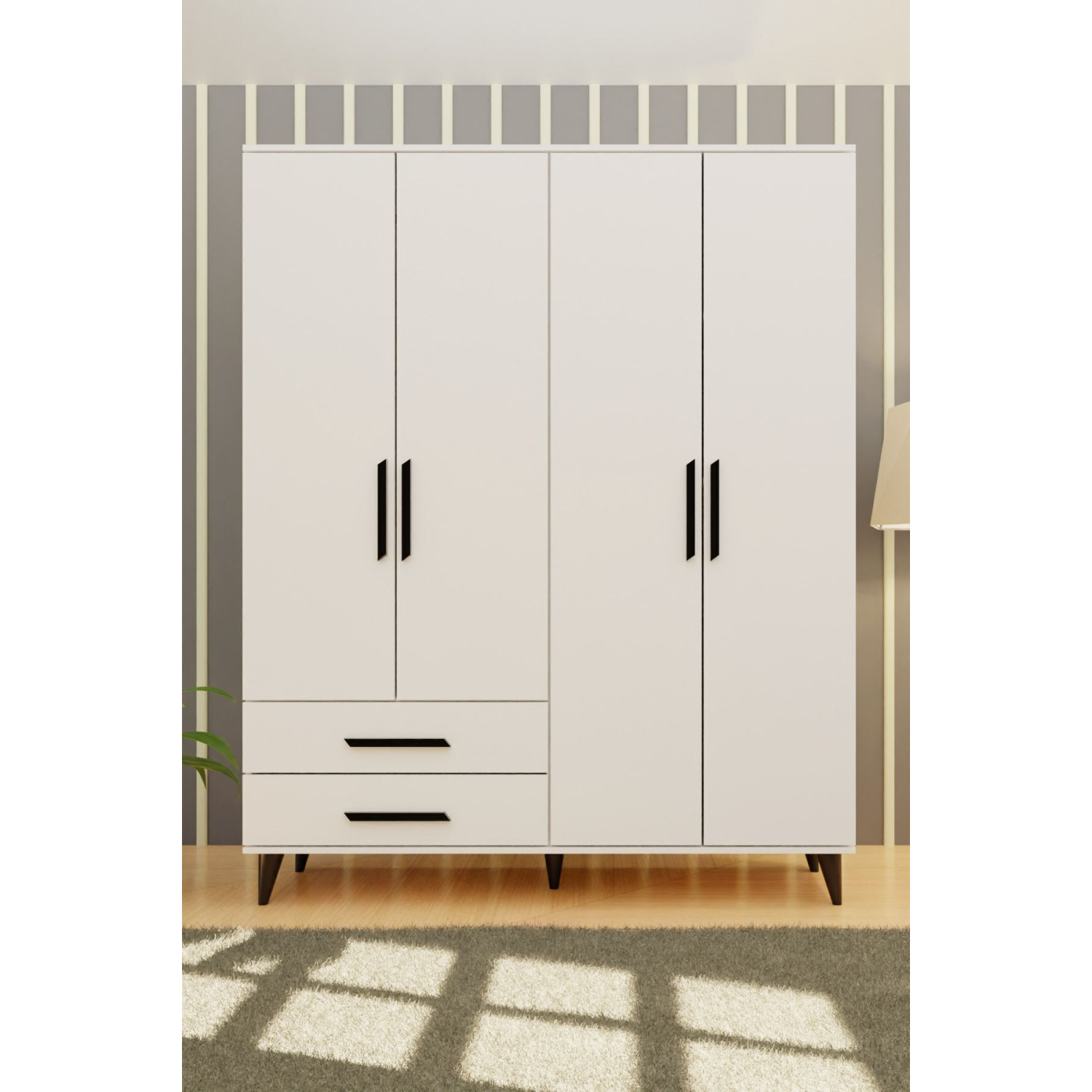 Gm 070-a Novado Siyah Kulplu Ayaklı Gardırop