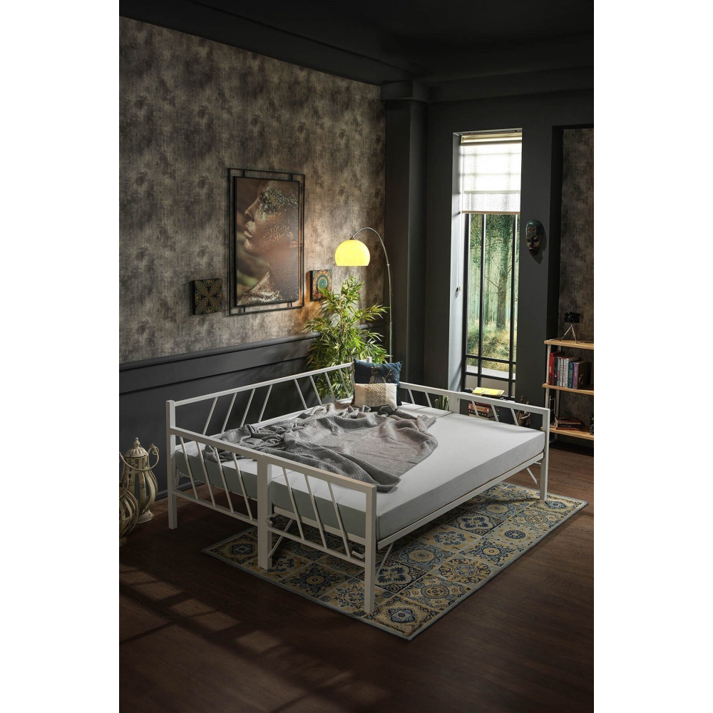 Glory Yavrulu Daybed Tek Ve Çift Kişilik Sedir Metal Karyola Beyaz