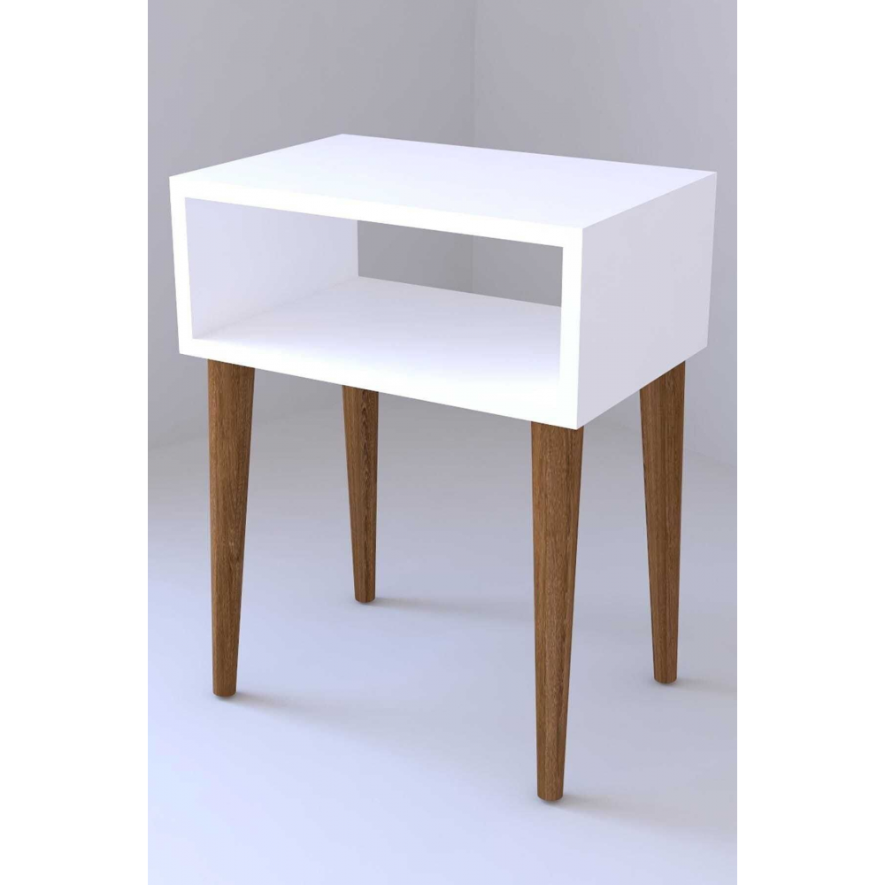 Retro Başucu Komodin - Beyaz