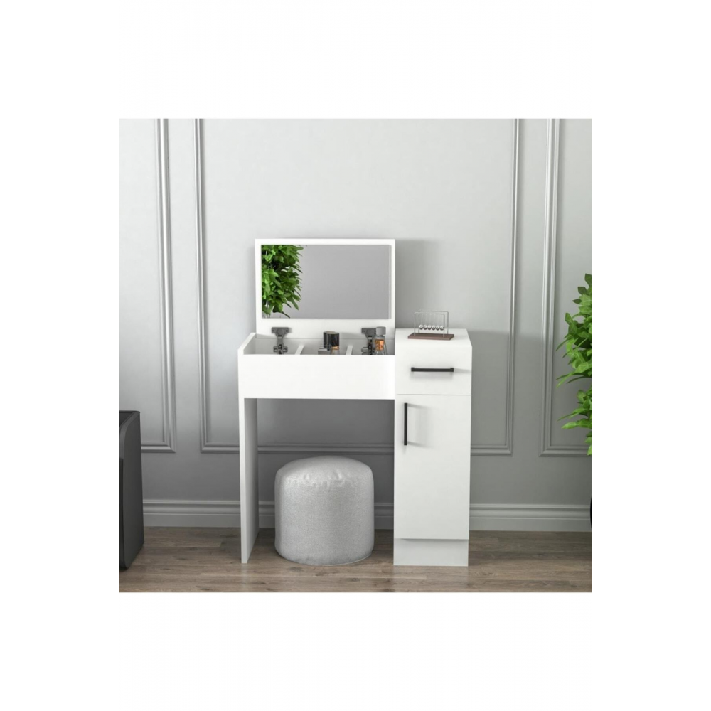 Makyaj Masası Aynalı Kapaklı Çekmceli Dolaplı Renk Beyaz - Inci 4 Farklı Renk Seçenekleriyle
