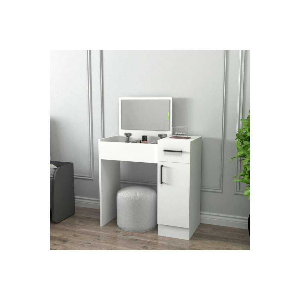 Makyaj Masası Aynalı Kapaklı Çekmceli Dolaplı Renk Beyaz - Inci 4 Farklı Renk Seçenekleriyle