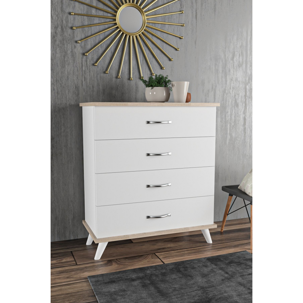 Ae-1047 Artemis Beyaz Şifonyer 4 Çekmeceli