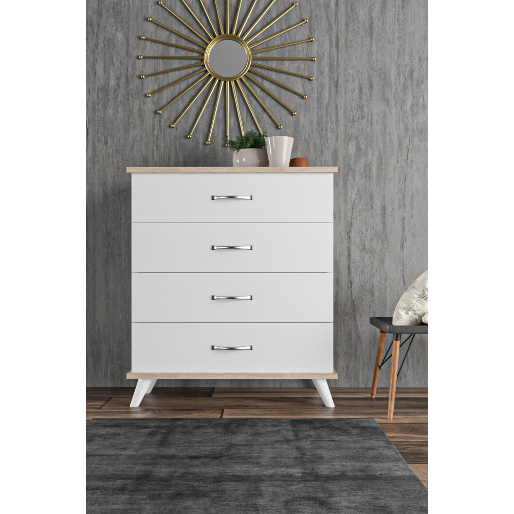 Ae-1047 Artemis Beyaz Şifonyer 4 Çekmeceli