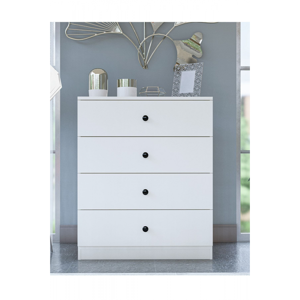 Gm 083 Almina 4 Çekmeceli Düğme Kulplu Beyaz Şifonyer