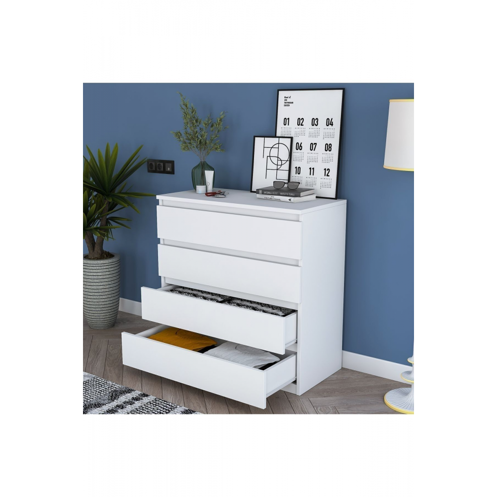 Rani Be102 Şifonyer 4 Çekmeceli Yatak Odası Bebek Odası Beyaz 91 X 80 Cm