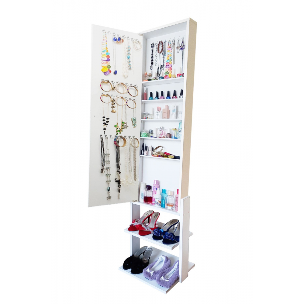 Beyaz Yıldız Demonte Raf Ayaklı Aynalı Takı Dolabı