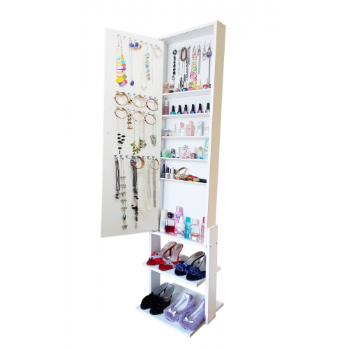 Beyaz Yıldız Demonte Raf Ayaklı Aynalı Takı Dolabı