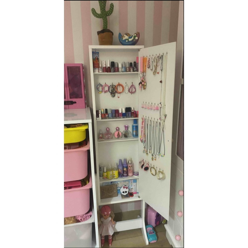 Takı Dolabı-beyaz De Monte Ayaklı ,aynalı Takı Dolabı Takı Dolabı Ayaklı Makyaj Aynası