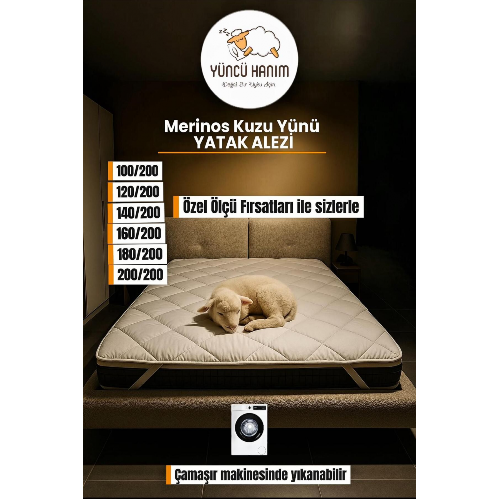 Merinos Kuzu Yünü Yatak Pedi, Yatak Koruyucu, Yatak Şiltesi (%100 MERİNOS KUZU YÜNÜ)