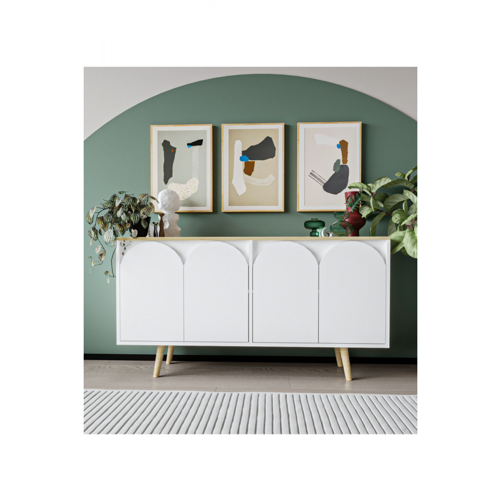 Venezia Ahşap Ayaklı Bohem Konsol Safir Meşe-Beyaz 150 Cm