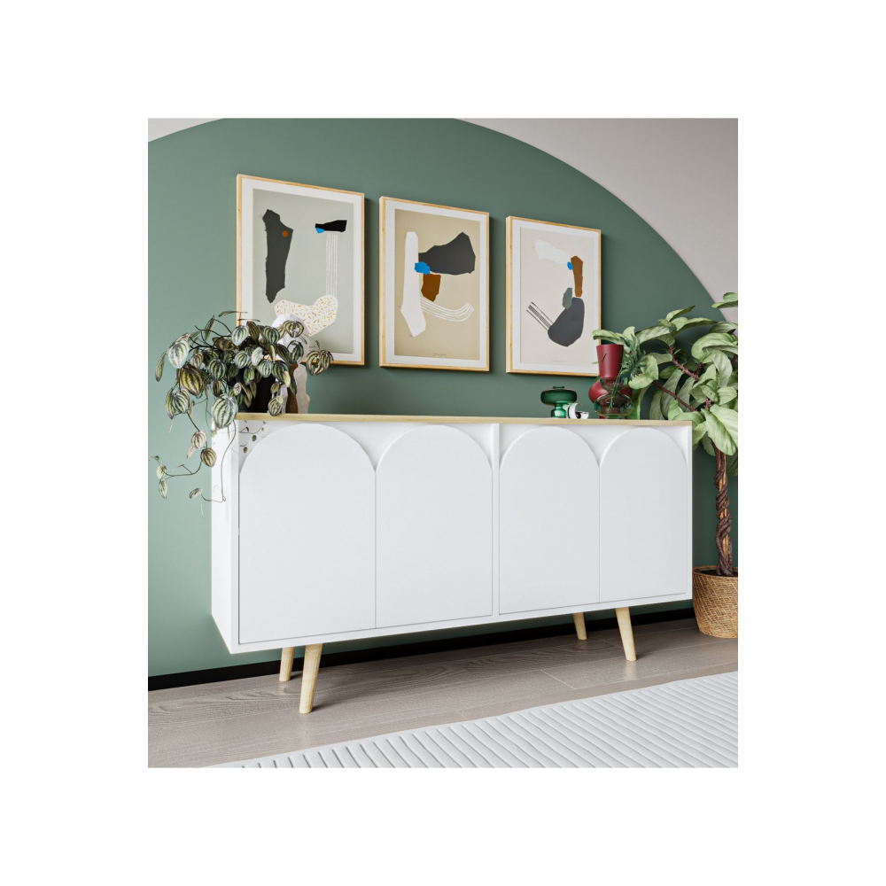 Venezia Ahşap Ayaklı Bohem Konsol Safir Meşe-Beyaz 150 Cm