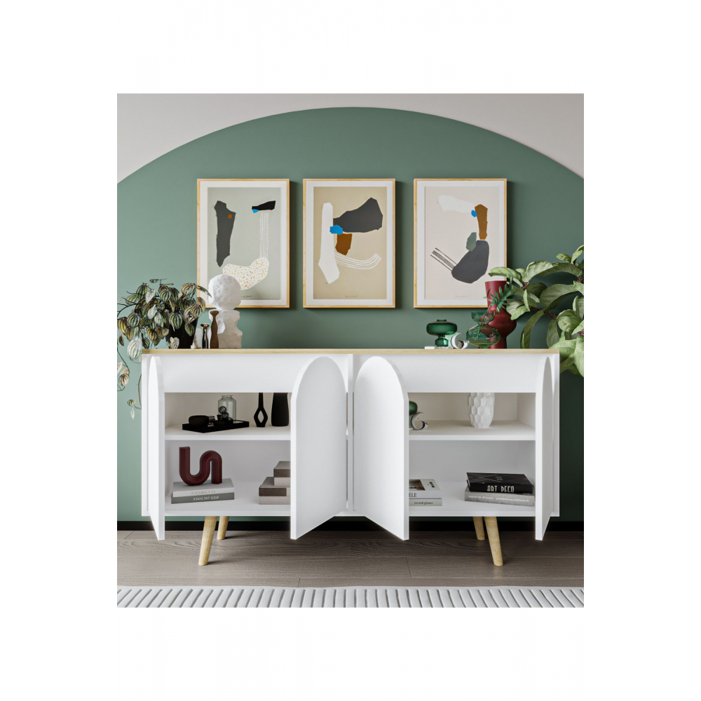 Venezia Ahşap Ayaklı Bohem Konsol Safir Meşe-Beyaz 150 Cm