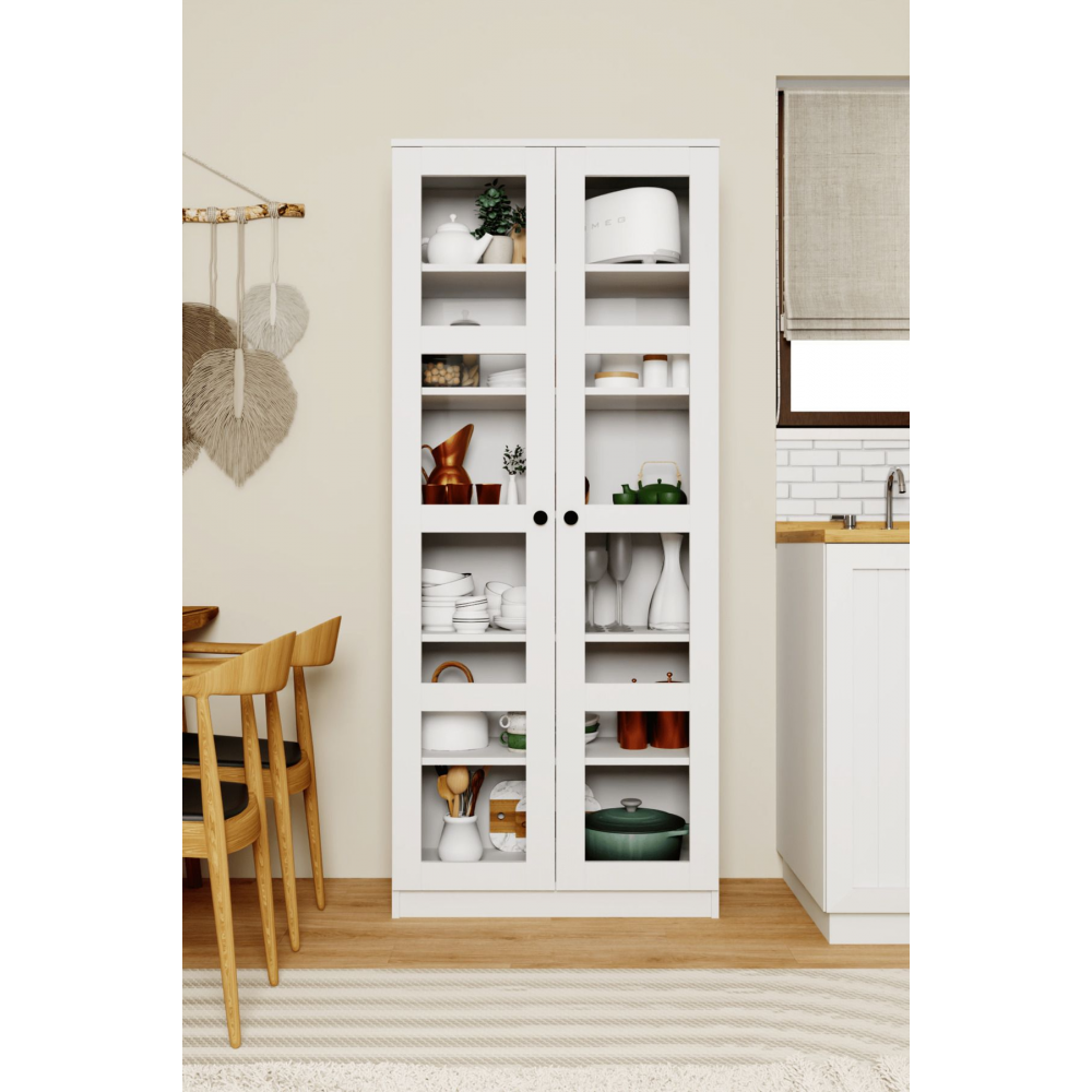 Lucas Cam Kapaklı Vitrin - Büfe - Kitaplık ve Çok Amaçlı Dolap ( AYARLANABİLİR RAF )