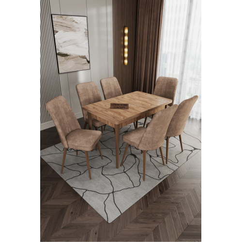 80x130(kapalı) 80x170(açık) 6 Sandelyeli Açılabilir Yemek Masası Takımı Mutfak Masa Takımı-capucıno